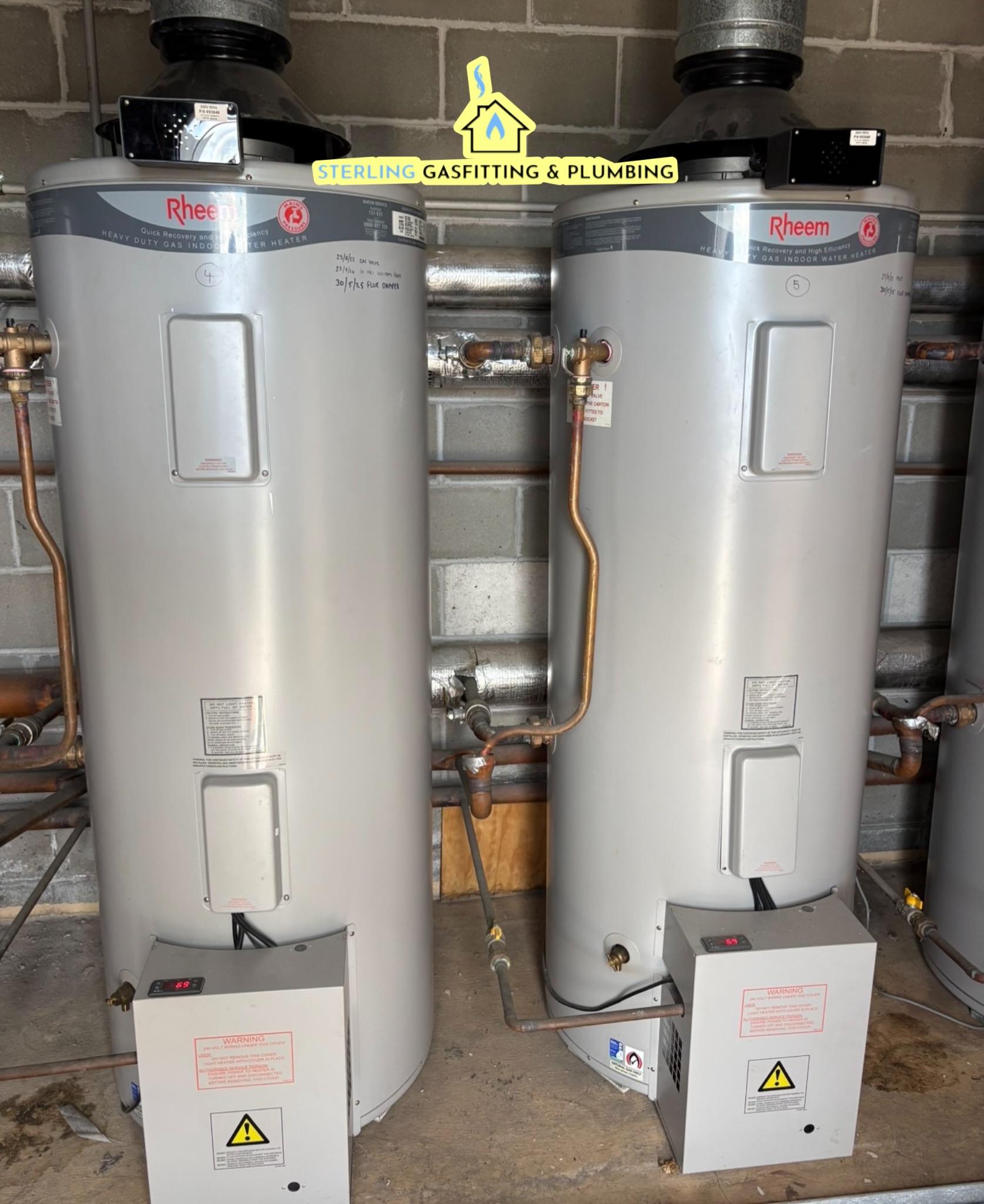 Rheem heavy duty hot water system installed by Sterling Gasfitting & Plumbing in Sydney's Eastern Suburbs