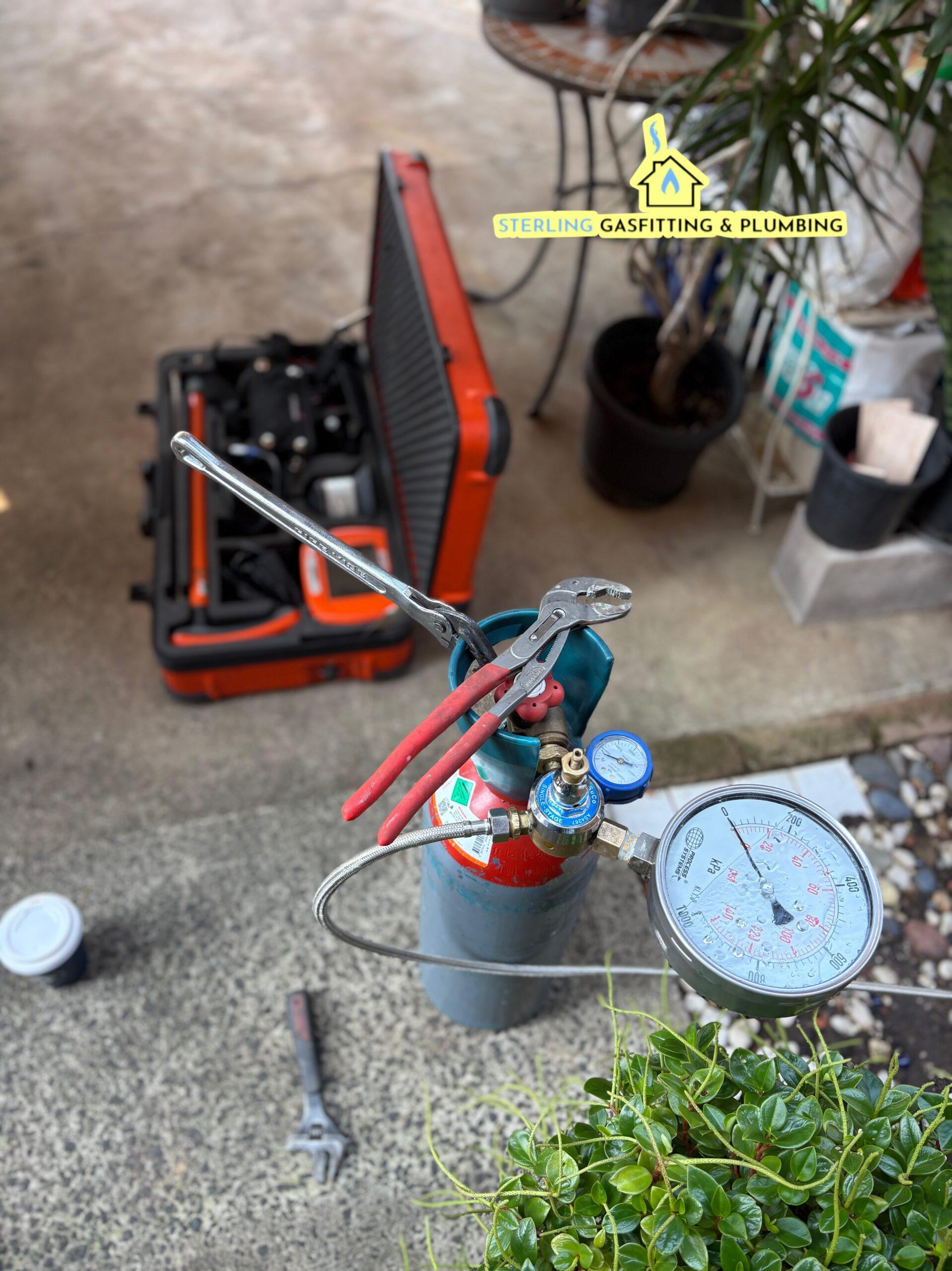 Leak detection equipment used by Sterling Gasfitting & Plumbing to trace a hidden water leak